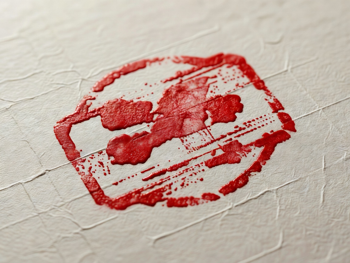 Macro shot of a red approved architectural stamp